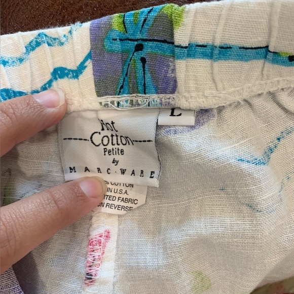 Hot Cotton Marc Ware Linen Cotton Blend Beach Theme Wide Leg Pull On Pants L - Picture 5 of 10